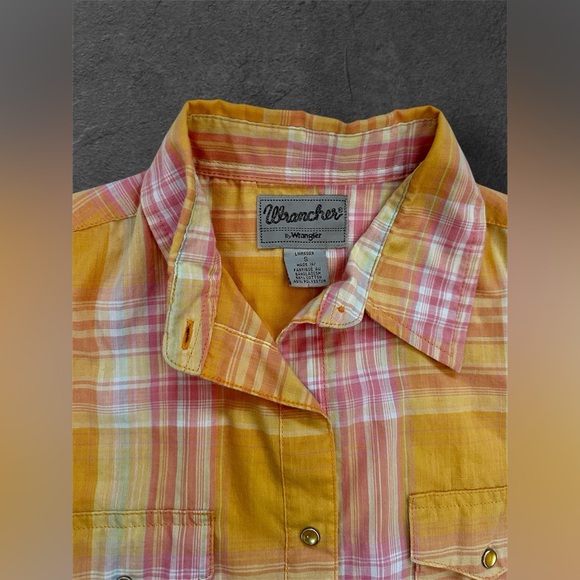 Wrancher Wrangler Plaid Orange Sleeveless Fitted Button Down Shirt - Size S - Picture 6 of 10